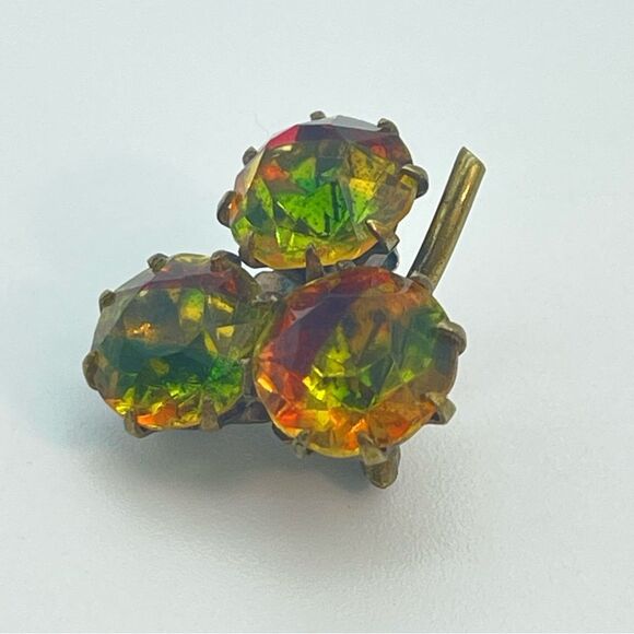 Vintage Watermelon Rivoli Rhinestone Grape Cluster Brooch | Antique pin - Picture 3 of 10